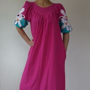 Vintage Union Made 60s 70s Cotton Floral Puff Sleeve Maxi Dress, Mumu, Mu'uMu'u